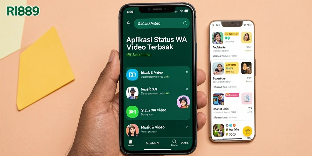 Tampilan antarmuka aplikasi RI889 yang sederhana dan menarik untuk status WA.