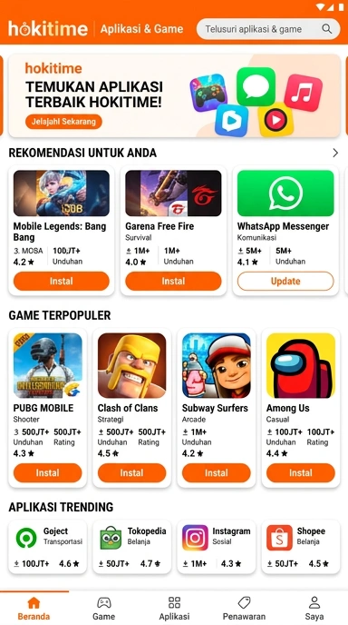 Tampilan katalog aplikasi hokitime