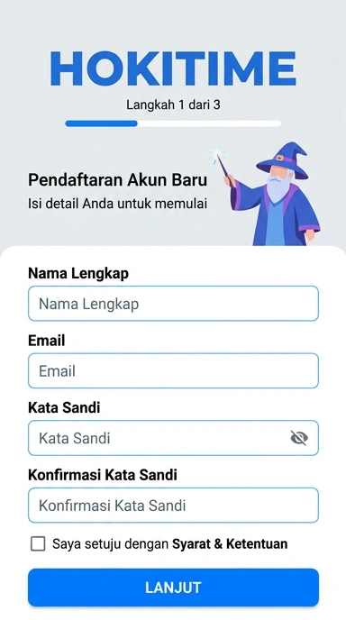 Tampilan halaman daftar hokitime