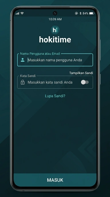 Tampilan halaman login hokitime